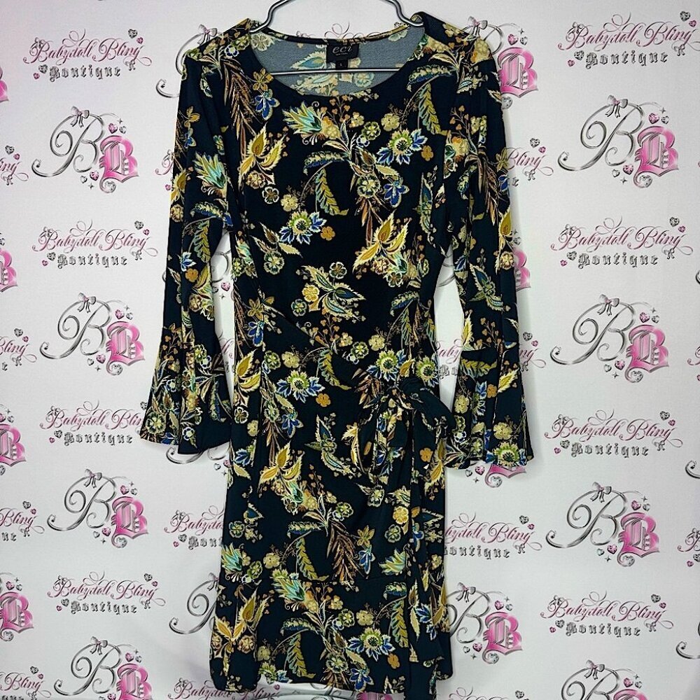 ECI New York dress bell bottom sleeve flare tie up bow ribbon 🎀waist ruffle hem